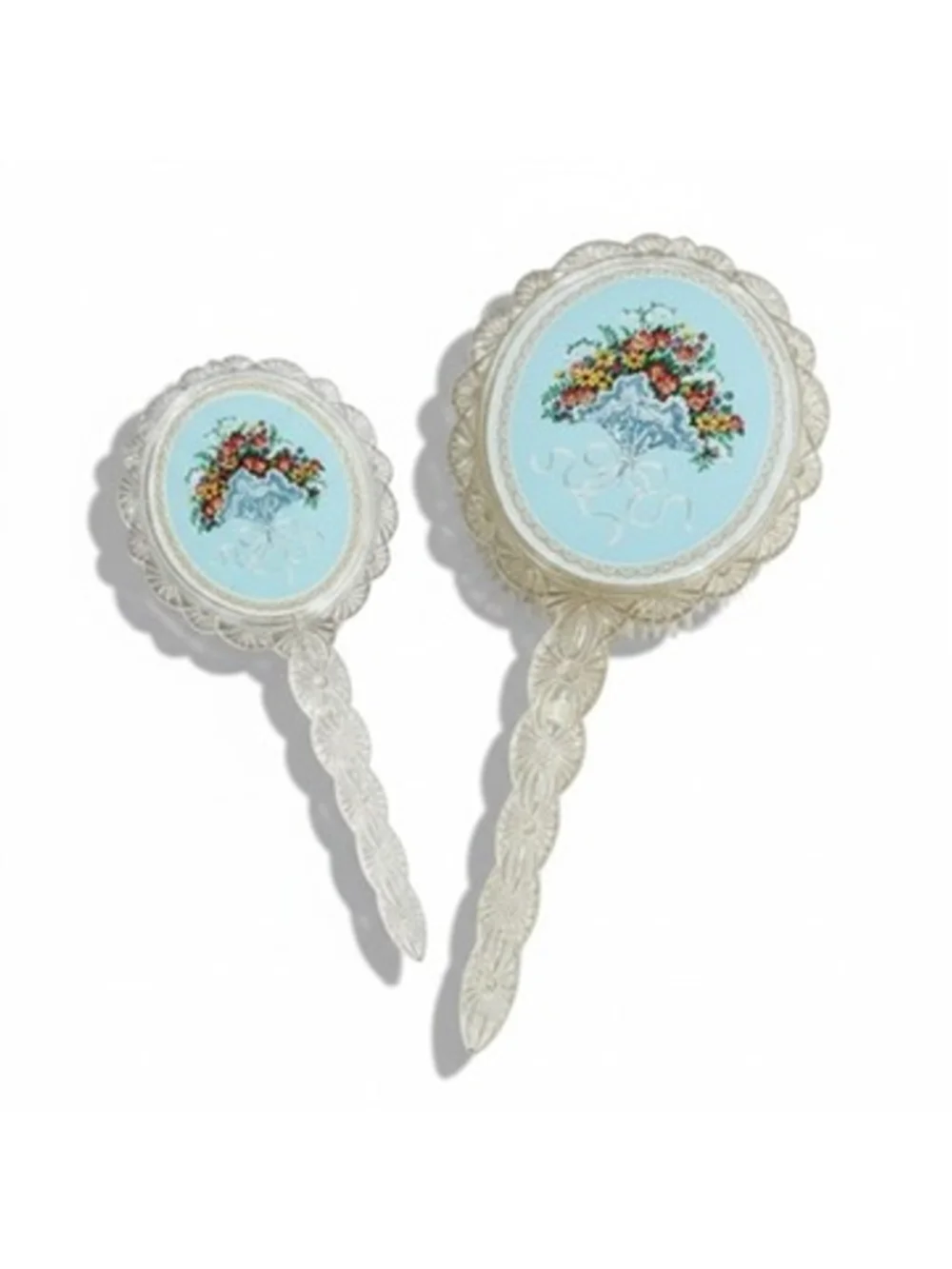 Vintage Floral Hand Mirror & Brush Vanity Set Shabby Chic Cottagecore Decor 70s